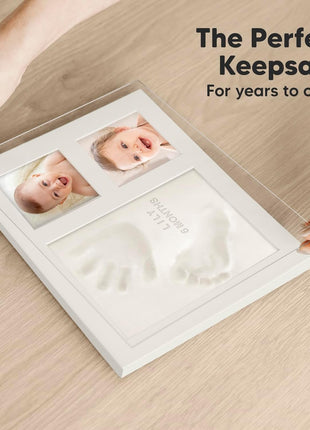 Baby Hand and Footprint Kit Quick Dry Clay Baby Footprints (Alpine White) | Pets Paw Kit, Newborn Keepsake Picture Frame for Boys, Girls, Personalized New Mom Gifts for Shower & Registry, Grandparents