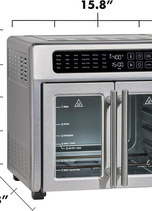 Emeril Lagasse 26QT French Door Multi-Function Air Fryer Toaster Oven | 26QT air fryer oven with French doors, 24 cooking functions, dual-speed fan and rotisserie for easy family meals.