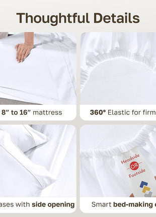 California Design Den Soft 100% Cotton Sateen Queen Bed Sheets Set, White | 400 Thread Count Backed by Good Housekeeping Seal, 16" Deep Pocket, All-Around Elastic, Durable, Easy Care