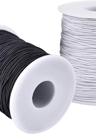 Elastic String for Bracelets, 2 Rolls 1 mm Sturdy Stretchy Elastic Cord for Jewelry Making, Necklaces, Beading Black and White