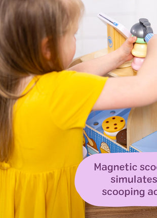 Melissa & Doug Cool Scoops Ice Creamery, Wooden Ice Cream Shop & Counter with Play Food & Play Kitchen Accessories, Preschool Learning Toys for Girls & Boys 3+ - FSC Certified