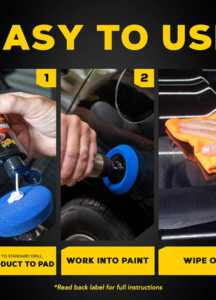Meguiar's Quik Eraser Kit, Car Scratch Remover for Repairing Surface Blemishes, Car Scratch Repair Kit with ScratchX, Drill-Mounted Pad, and Microfiber Towel, 4 Count