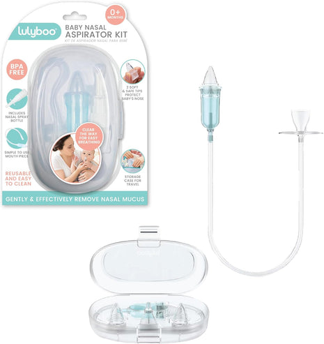 Lulyboo Baby Nasal Aspirator with Case - Reusable BPA-Free Snot Sucker with Soft Tips, Gentle & Effective Relief for Congestion, Easy to Clean, Ergonomic Design for Newborns & Toddlers