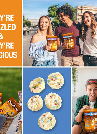 Drizzilicious Mini Flavored Rice Cakes Birthday Cake - Rice Crisps, Healthy Snack for Adults and Kids, Vegan, Gluten Free Snack, Allergen Free, Only 90 Calories Per Bag - 0.74 oz (Pack of 10)