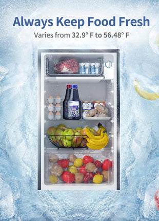 BANGSON Mini Fridge with Freezer, 3.2Cu.Ft, Single Door Small Refrigerator, Energy-Efficient, Low Noise, Mini fridge for Bedroom Dorm and Office, Silver