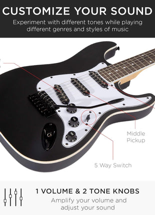 Best Choice Products 39in Full Size Beginner Electric Guitar Starter Kit w/Case, Strap, 10W Amp, Strings, Pick, Tremolo Bar   Jet Black