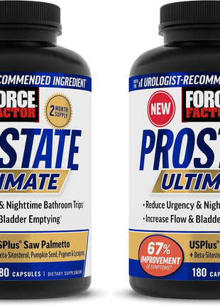 Force Factor Prostate Ultimate, Prostate Health Supplement for Men with Nettle & Saw Palmetto, #1 Urologist Recommended Ingredient to Support Urinary Flow, Bladder Emptying, 180 Caps (Pack of 2)