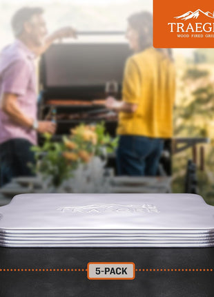 Traeger Grills BAC507 5-Pack Aluminum Drip Tray Liners – Disposable, Heat-Resistant Grill Accessory, Fits Pro 575, Pro 22, Elite 22, 22in x 15.5in