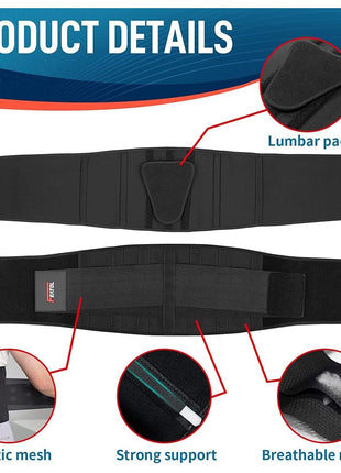 FEATOL Back Brace Support Belt-Lumbar Support Back Brace for Back Pain, Sciatica, Scoliosis, Herniated Disc Adjustable Support Straps-Lower Back Brace with Removable Lumbar Pad for Men & Women