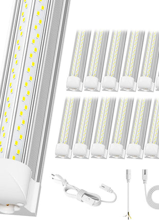 ELEKICO 12 Pack Super Bright 100w 8ft Led Shop Light, 15000lm 5000k V Shape 8' Led Shop Lights 8ft, Linkable 96" 8 Foot Shop Lights for Garage Workshop Shop Warehouse Lighting