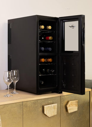 Koolatron Urban Series 12 Bottle Wine Cooler Refrigerator Dual Zone Thermoelectric Wine Fridge Freestanding Wine Cellar for Red White Sparkling Wine Ideal for Kitchen Apartment RV