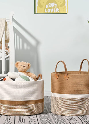 KAKAMAY Large Blanket Basket with Handles, Storage Basket for Living Room | Extra Large Capacity | Blanket Storage | Laundry Basket | Natural Cotton Rope | Stuffed Animal Storage | Woven Storage Basket
