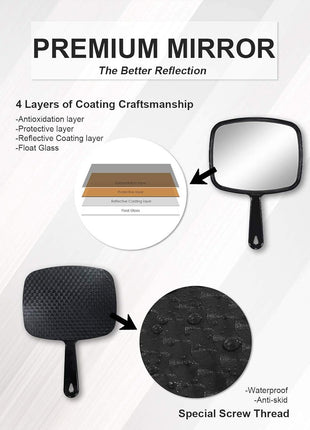 9.3" L x 6.7" W Hand Mirror, Handheld Mirror with Handle, Black
