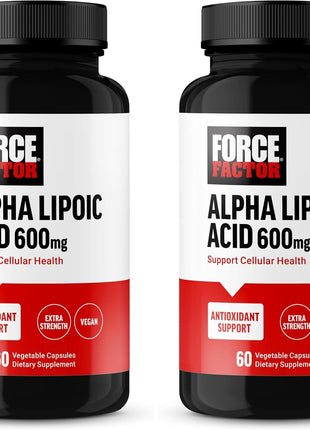 Force Factor Alpha Lipoic Acid 600mg Capsules, Antioxidants Supplement, ALA Supplement for Cardiovascular Support and Cellular Health, Vegan, No Gelatin, 60 Vegetable Capsules (Pack of 2)