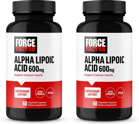 Force Factor Alpha Lipoic Acid 600mg Capsules, Antioxidants Supplement, ALA Supplement for Cardiovascular Support and Cellular Health, Vegan, No Gelatin, 60 Vegetable Capsules (Pack of 2)