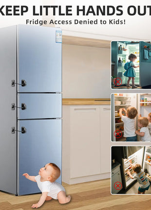 RORMGO Refrigerator Lock 2 Packs, Fridge Lock with Silicone Wire Protection Fridge Locks for Kids Easy to Use and Install Cabinet Locks with Key, Black