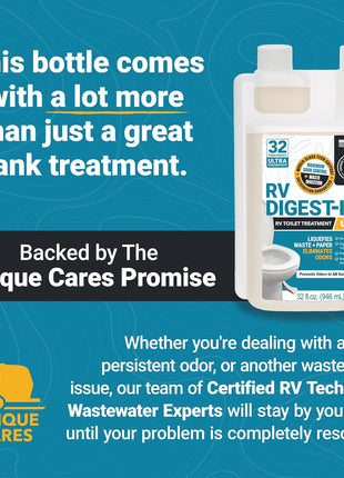 Unique RV Digest-It Ultra RV Toilet Treatment, 32 Uses, Super Concentrated - Eliminates Smells and Liquifies Waste, Easy-Measure Extra-Strength Preventive Bio-Enzymatic Holding Tank Treatment (32 oz)