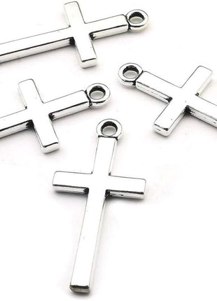 100pcs 13x27mm Silver Small Cross Charms Pendants Beads for Jewelry Making Crafting Findings Accessory for DIY Necklace Bracelet (7916)