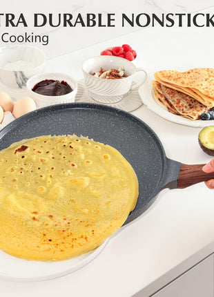 SENSARTE Nonstick Crepe Pan, Swiss Granite Coating Dosa Pan Pancake Flat Skillet Tawa Griddle 10-Inch with Stay-Cool Handle, Induction Compatible