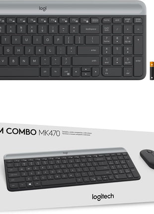 Logitech MK470 Slim Wireless Keyboard and Mouse Combo - Modern Compact Layout, Ultra Quiet, 2.4 GHz USB Receiver, Plug n' Play Connectivity, Compatible with Windows - Graphite