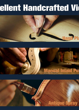 Mendini by Cecilio Violin 4/4 Full Size Kit For Beginners - Hand Carved Acoustic Violins Set - Fiddle Solid Wood Kit with Hard Case, Bow, Rosin, Shoulder Rest, Bridge and Extra Strings