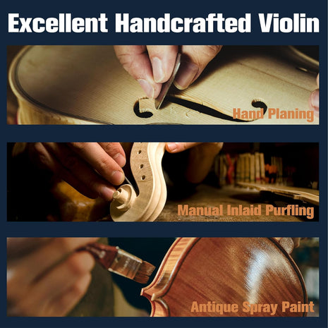 Mendini by Cecilio Violin 4/4 Full Size Kit For Beginners - Hand Carved Acoustic Violins Set - Fiddle Solid Wood Kit with Hard Case, Bow, Rosin, Shoulder Rest, Bridge and Extra Strings