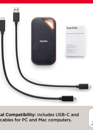 SANDISK 2TB Extreme PRO Portable SSD - Up to 2000MB/s - USB-C, USB 3.2 Gen 2x2, IP65 Water and Dust Resistance, Updated Firmware - External Solid State Drive - SDSSDE81-2T00-G25