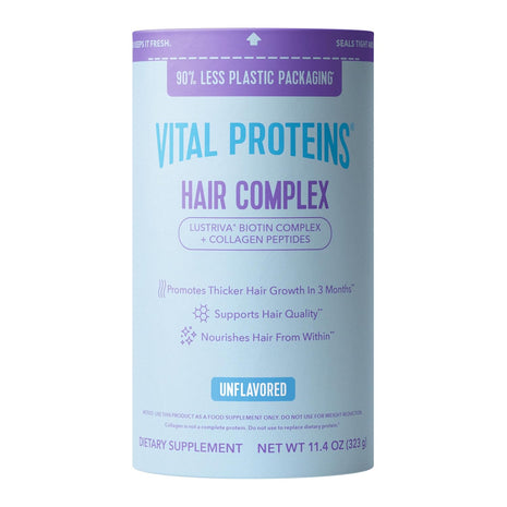 Vital Proteins Collagen Peptides + Biotin, Unflavored, 11.4oz | 10,000mcg Biotin, Supports Thicker Fuller Hair, Clinically Studied Lustriva®, 20g Collagen Per Serving, 16 Servings