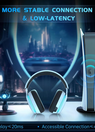 2.4GHz Wireless Gaming Headset for PS5, PS4 Fortnite & Call of Duty/FPS Gamers, PC, Nintendo Switch, Bluetooth 5.3 Gaming Headphones with Noise Canceling Mic, Stereo Sound, 40+Hr Battery -White