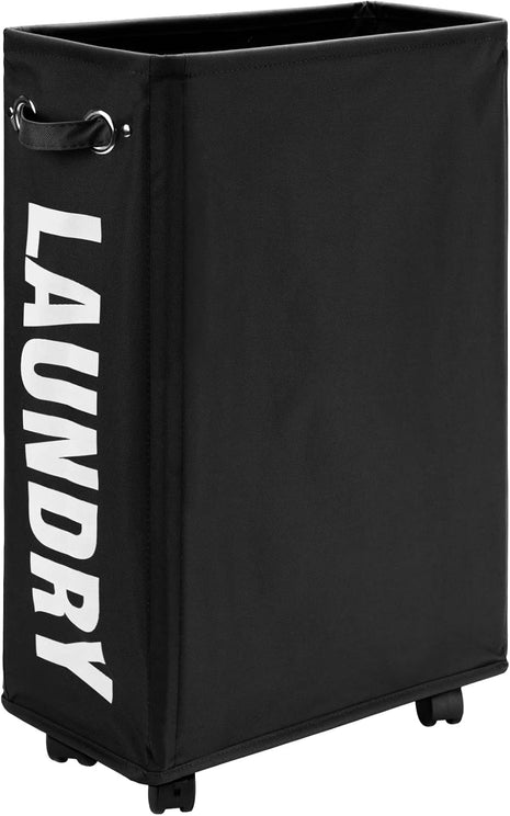 DOKEHOM 25 Inches Slim Laundry Basket on Wheels, Collapsible Rolling Laundry Hamper, Foldable Narrow Corner Clothes Storage Bins (Black)