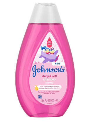 Johnson's Shiny & Soft Kids' Shampoo with Argan Oil & Silk Proteins, Daily Kids' Hair Wash Gently Cleanses & Boosts Natural Shine & Softness, No Added Parabens & Sulfates, 13.6 fl. oz
