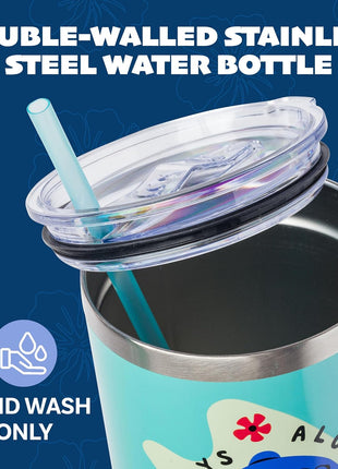 Silver Buffalo Disney Lilo and Stitch Aloha, Stainless Steel Tumbler, 40oz | Double Walled, Handle and Straw, Fits in Standard Cup Holder, Drinkware, Water Bottle, No Bad Days Chillin, Blue, 1.18 Liters