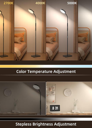 PACOVY Floor Lamp, Adjustable Height Floor Lamps for Living Room Bedroom, 120 LED Super Bright Standing Lamp Remote & Touch Control Dimmable Gooseneck Tall Stand Reading Lamp for Office Craft, Black
