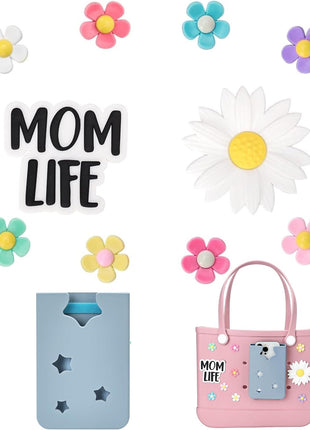 Ella & Emma 16pcs Flower Charm Accessory for Bogg Bags and Simply Southern Totes, Decorative Accessories to Customize Your Beach Tote Bag