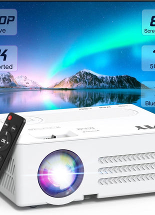 TMY Projector with WiFi and Bluetooth【80" screen included】Native 1080P Outdoor Projector, 4K Supported Portable Projector, Compatible with iOS/Android/PC/TV Stick/HDMI/USB, Indoor Outdoor Use