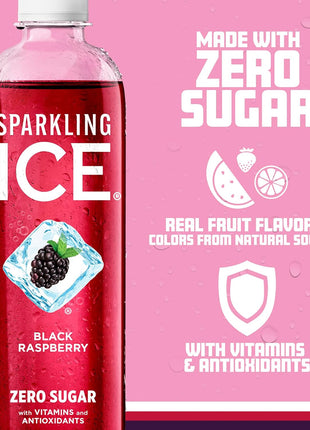 Sparkling Ice, Black Raspberry Sparkling Water, Zero Sugar Flavored Water, with Vitamins and Antioxidants, Low Calorie Beverage, 17 fl oz Bottles (Pack of 12)