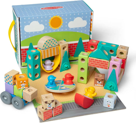 Melissa & Doug BlockablesTM Town Snap and Play, Mix and Match Connectable Wooden Building Blocks Play Set Toy for Preschool Boys and Girls (73 Pcs)