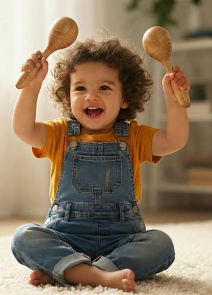 Stoie's Wooden Toddler Musical Instruments with Drum, Hand Bells, Flute, Maracas, Castanet, Tamburine, for Babies and Kids, Eco Friendly Montessori Educational Toy