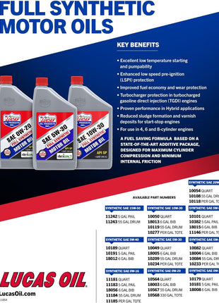 Lucas Oil 10082 SAE 5W-20 Synthetic Motor Oil, 1 Quart