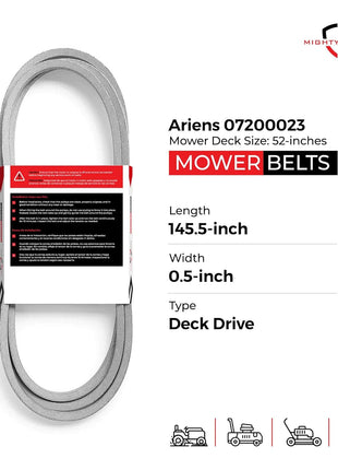MightyRugged Ariens, Gravely Belt 07200023 Replacement for 52 inch Deck - Belt Length 145.5 inch - Heavy-Duty, Durable, Aramid Cord Belt Fits Ariens Zoom, Zoom XL, IKON, Gravely ZT X & ZTXL Series