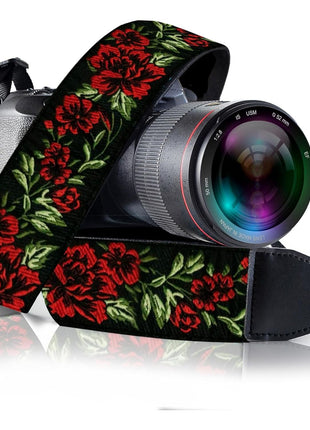 Camera Strap - Shoulder, Crossbody & Neck Camera Strap for Photographers, Fits All Cameras, Canon Nikon Sony Fujifilm, Padded Strap W/ Quick Release, Embroidered Cotton & Leather Ends, Blue