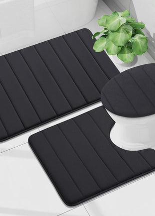 Buganda Memory Foam Bath Mat, 24 inch x 16 inch, Ultra Soft and Non Slip Bathroom Rugs, Water Absorbent and Machine Washable Bath Rug for Bathroom, Shower, and Tub, Black