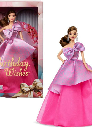 Barbie Signature Birthday Wishes Doll, Collectible Fashion Doll in Satiny, Pink Dress with Wavy Brown Hair and Giftable Packaging