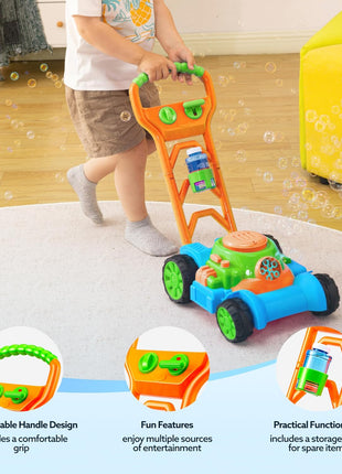 SLOOSH Spill-Proof Bubble Lawn Mower Toddler Toys Bubble Machine | Pretend Gardening Play Toy for Age 1 2 3 1-3 Year Old Baby Boys Girls for Indoor Outdoor Use Birthday Gifts (Blue)