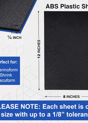 Duco ABS Plastic Sheet 1/4" (6mm) Thick 8" x 12" - 1 Pack of USA-Made Textured & Matte ABS Black Sheet - Heat Moldable Plastic Panel for Home Decor, Crafts, Robotics, DIY Projects and Industrial