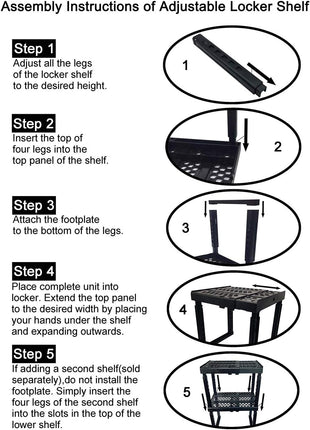 Locker Organizer Shelf, Adjustable Width and Height, Ideal Locker for School, Office, and Gym Lockers (Black)
