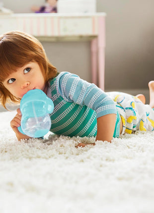 Munchkin Any Angle Sippy Cups for Toddlers, Spill Proof Weighted Straw Cup with Transition Handles for Babies 6 Months and Up, 2 Pack, Blue/Green