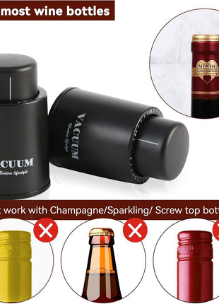 [2 PACK] Wine Bottle Stoppers,Real Vacuum Stoppers,Reusable Wine Preserver,Wine Corks Keep Fresh,Best Christmas and Birthday Gifts for Wine Lovers.
