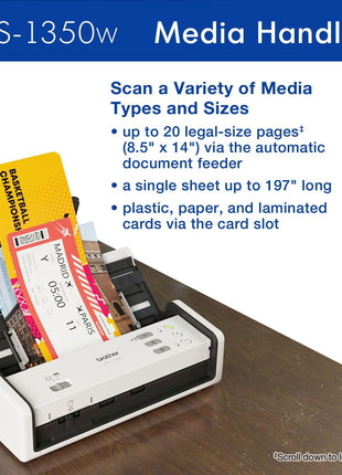 Brother ADS-1350W Wireless Compact Desktop Scanner | Scan Speeds of Up to 30ppm | Single Pass Double-Sided Scanning