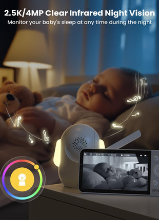 ieGeek 5.5inch Baby Monitor,Audio Monitor with 2.5K Ultra HD 2.4G&5Ghz WiFi Camera,Night Light,Face Covering&Cry Detection,Two-Way Talk,Night Vision,Temp&Humidity Sensor,4000mAh Battery,App Control